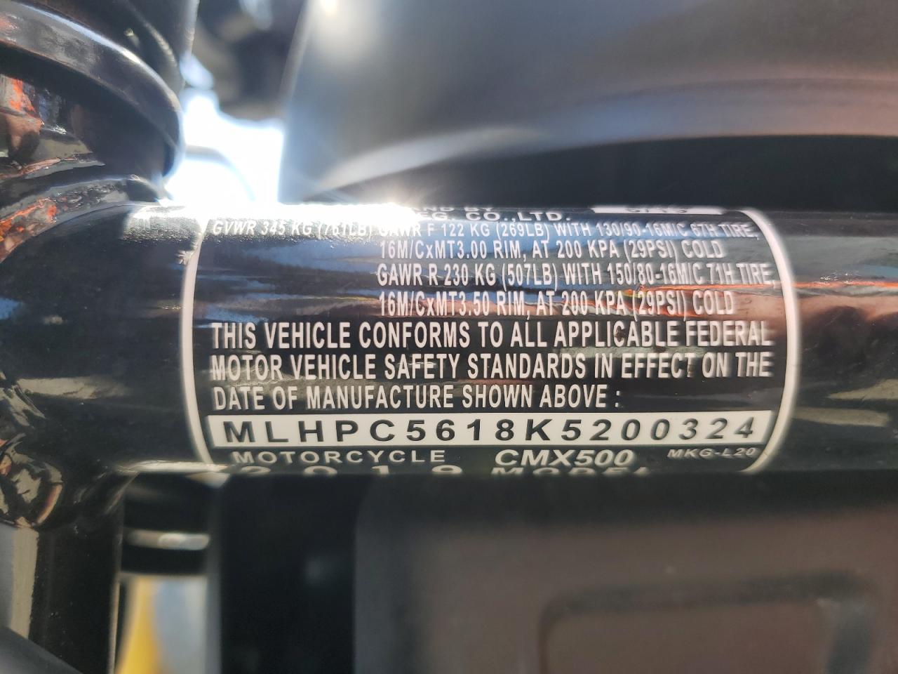 2019 Honda Cmx500 VIN: MLHPC5618K5200324 Lot: 57124405