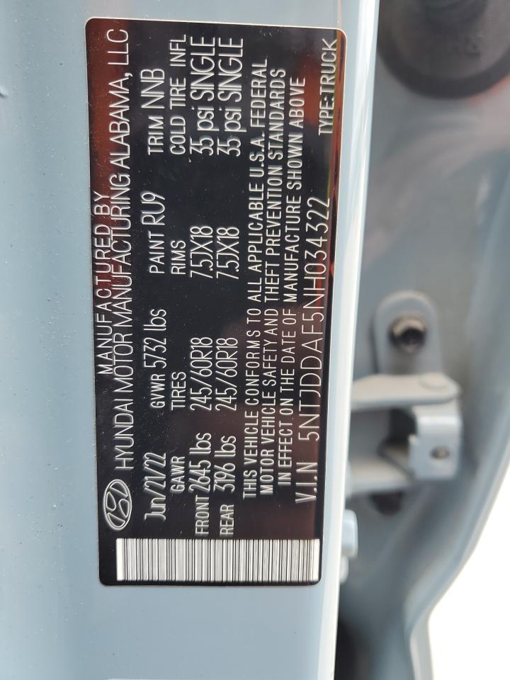 2022 Hyundai Santa Cruz Sel Premium VIN: 5NTJDDAF5NH034322 Lot: 61255245