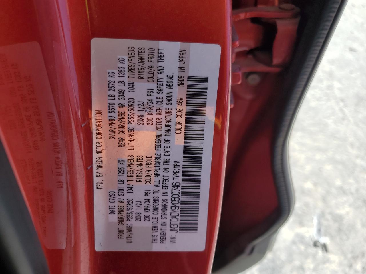 2021 Mazda Cx-9 Grand Touring VIN: JM3TCADY9M0500746 Lot: 56530765