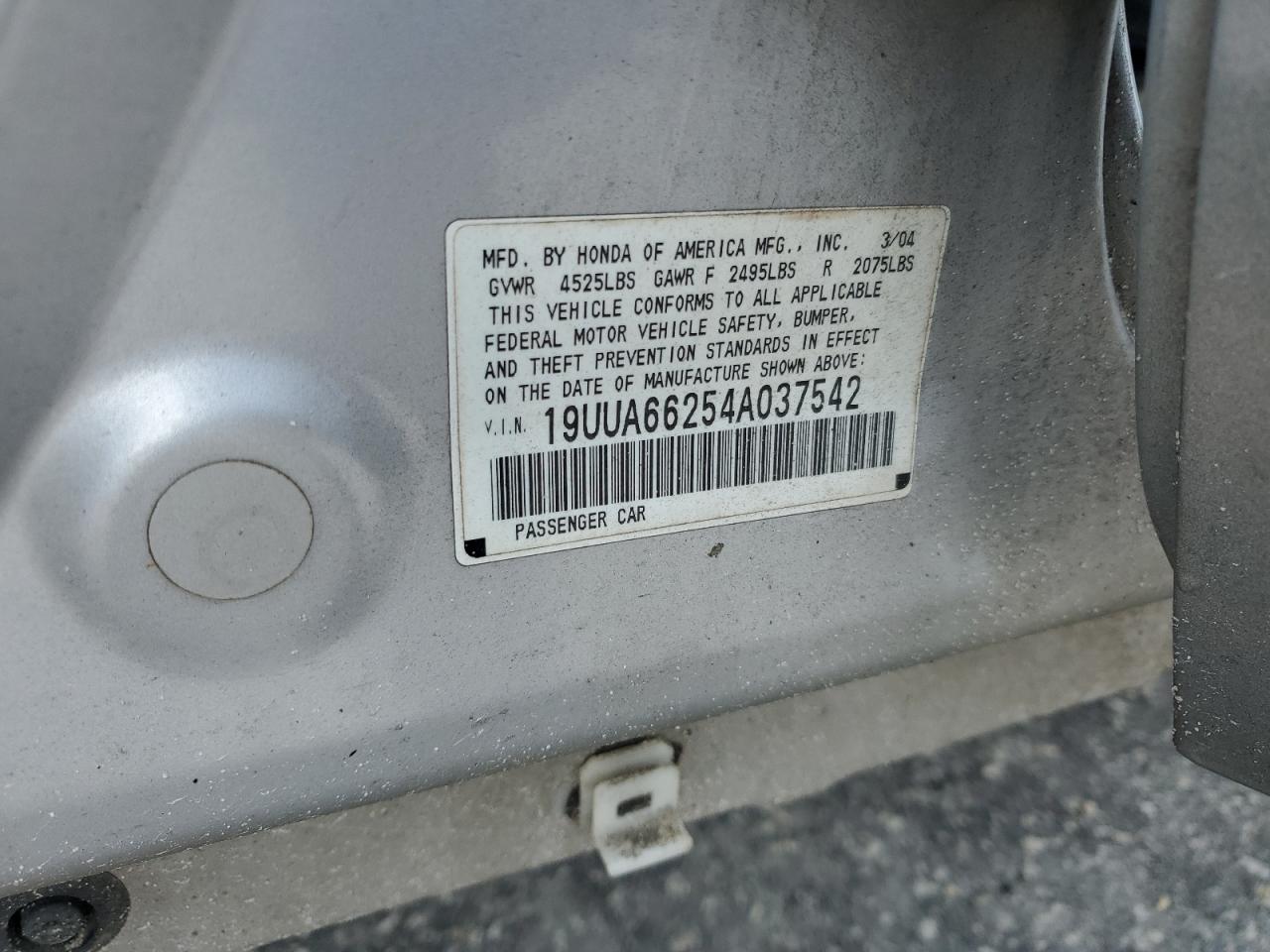 2004 Acura Tl VIN: 19UUA66254A037542 Lot: 56684465