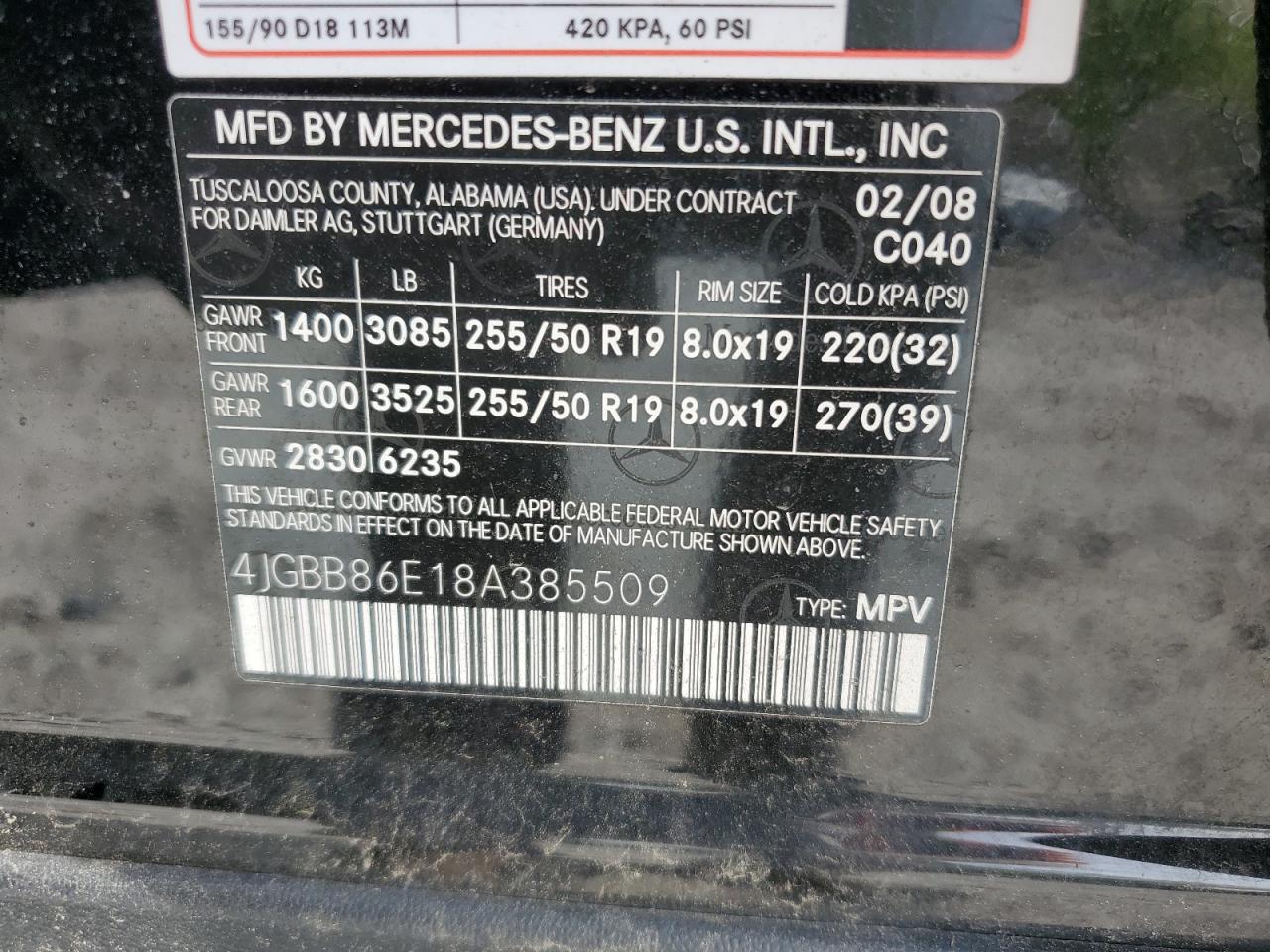 2008 Mercedes-Benz Ml 350 VIN: 4JGBB86E18A385509 Lot: 56851295