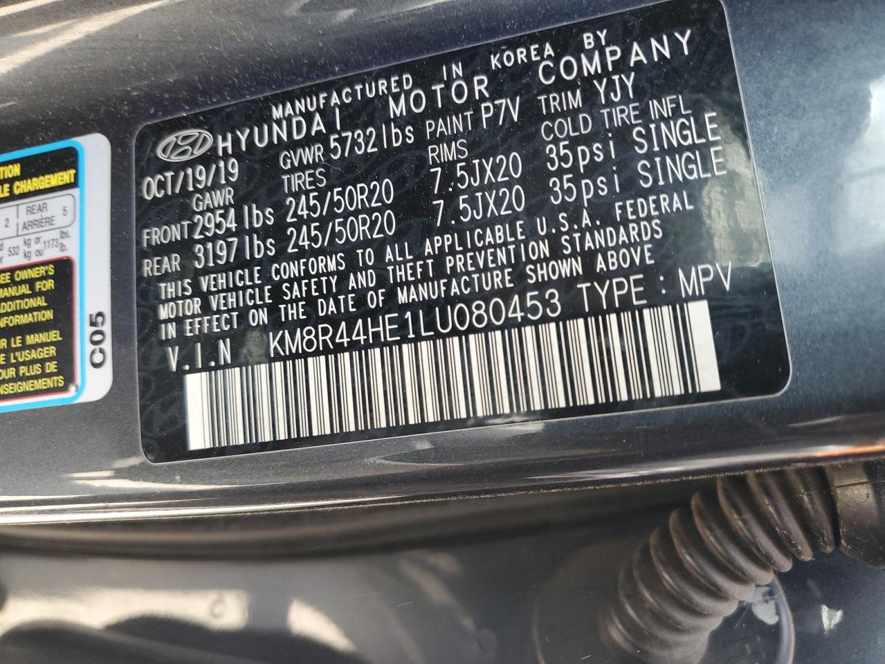 2020 Hyundai Palisade Sel VIN: KM8R44HE1LU080453 Lot: 59157785