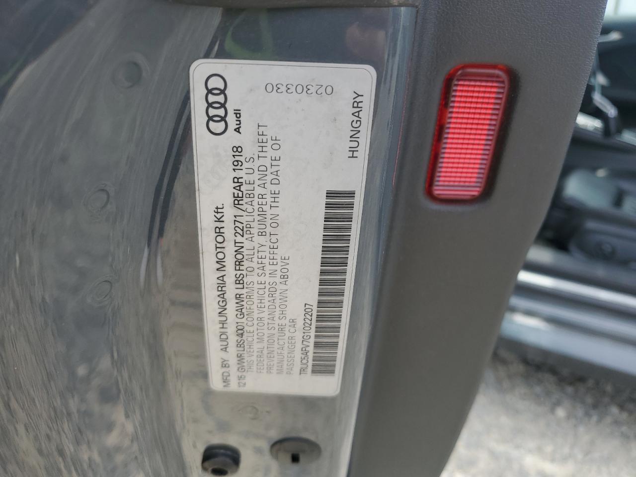 2016 Audi Tt VIN: TRUC5AFV7G1022207 Lot: 57285405
