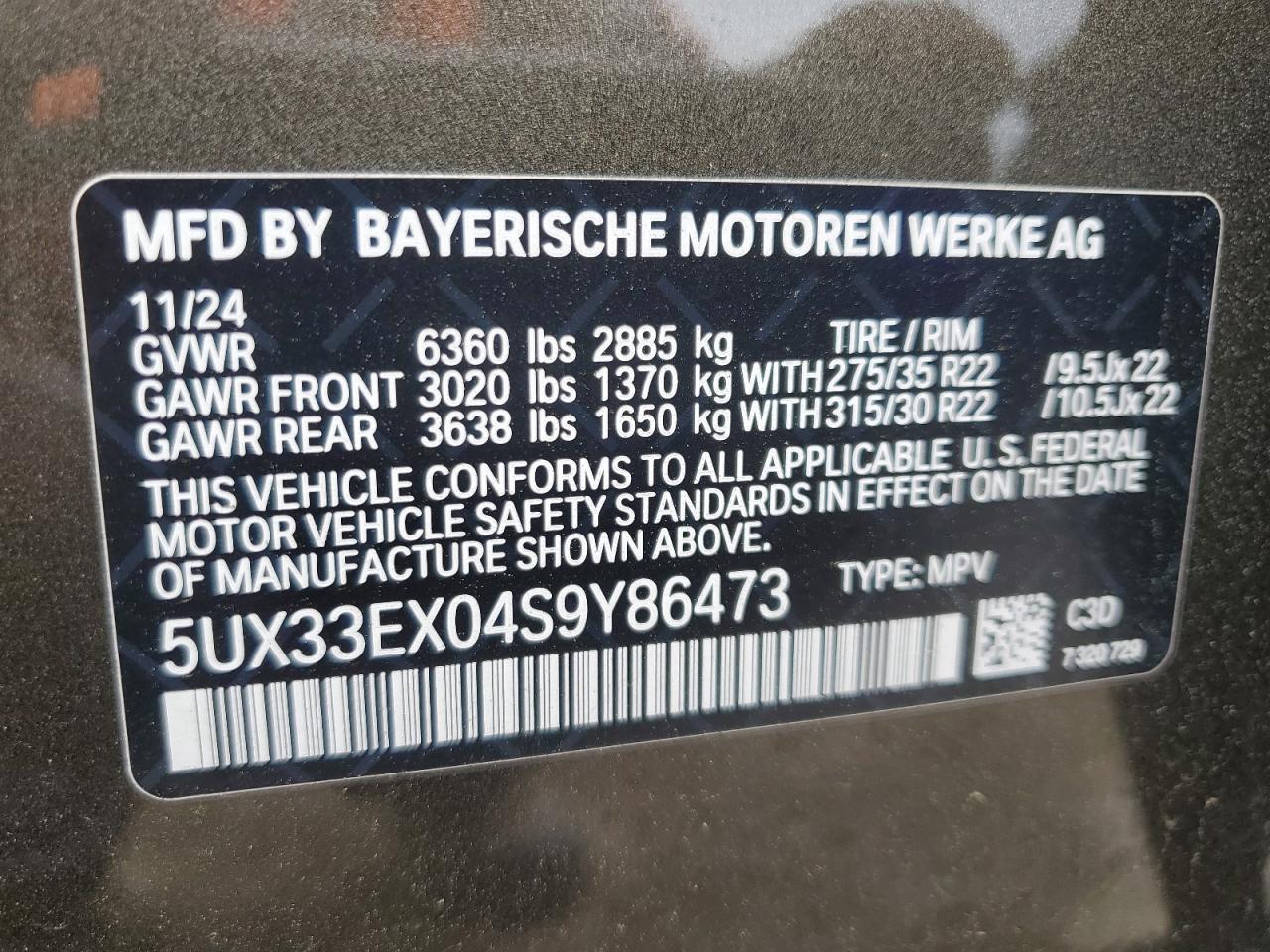 2025 BMW X6 xDrive40I VIN: 5UX33EX04S9Y86473 Lot: 56322405