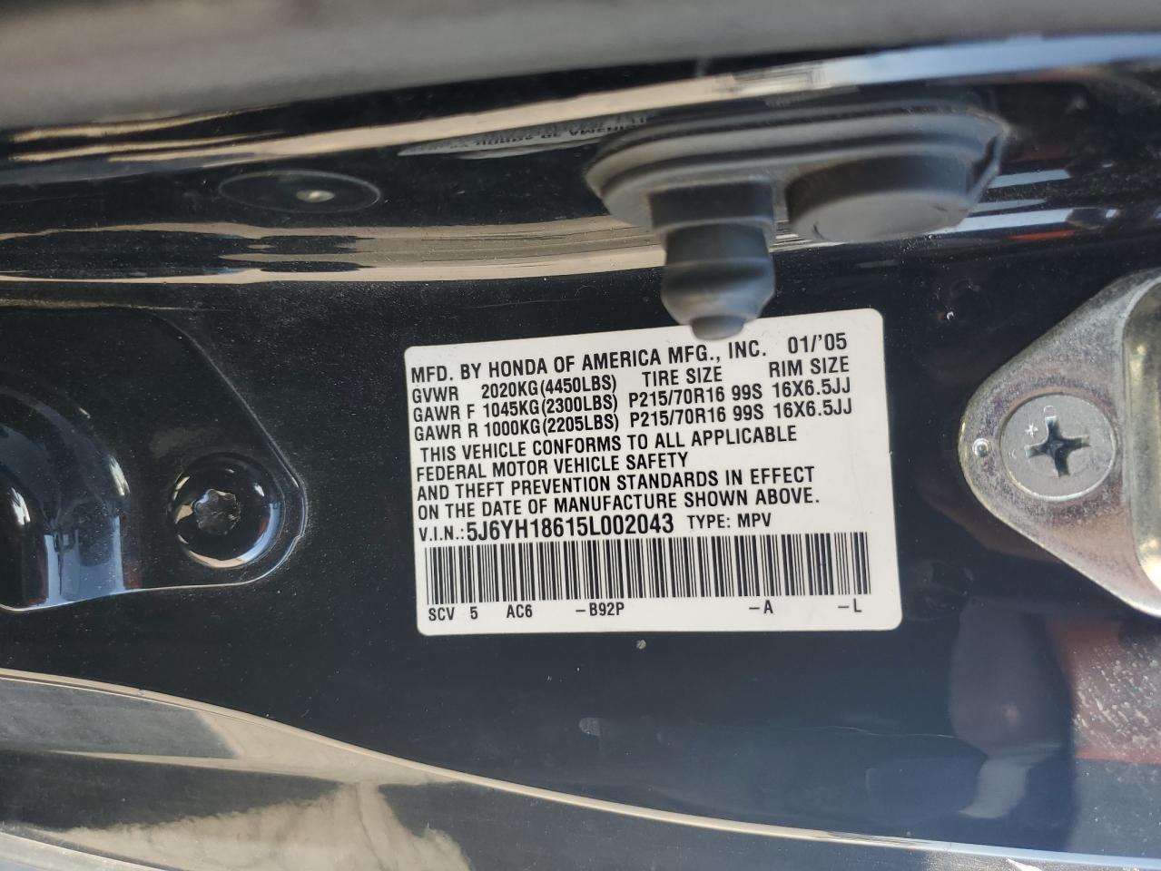 2005 Honda Element Ex VIN: 5J6YH18615L002043 Lot: 56539945