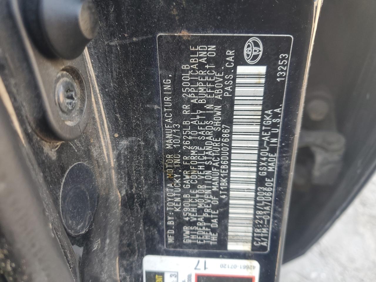 2013 Toyota Avalon Base VIN: 4T1BK1EB6DU076867 Lot: 56729375