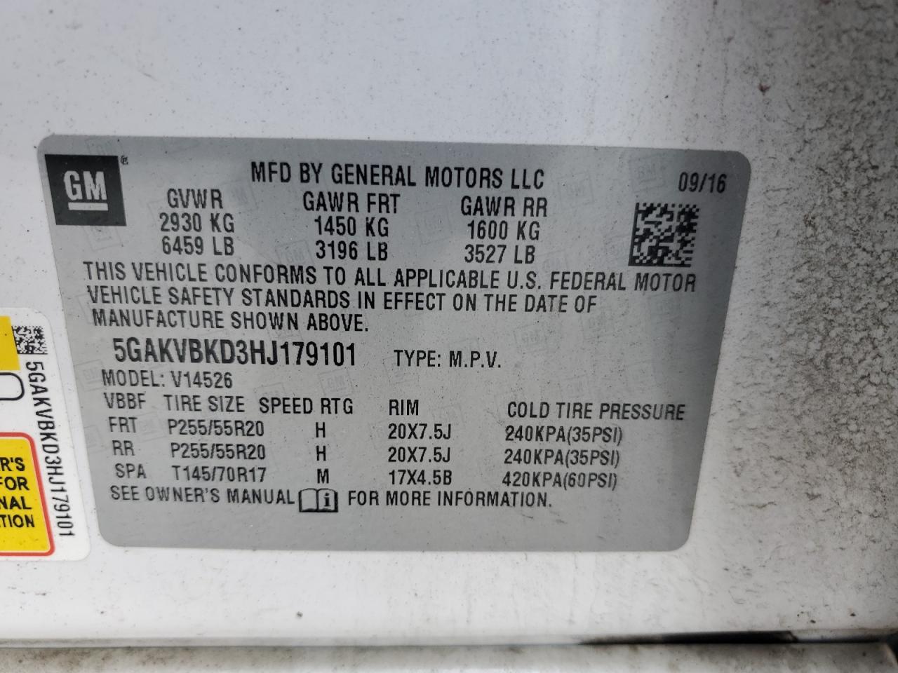 2017 Buick Enclave VIN: 5GAKVBKD3HJ179101 Lot: 56475265