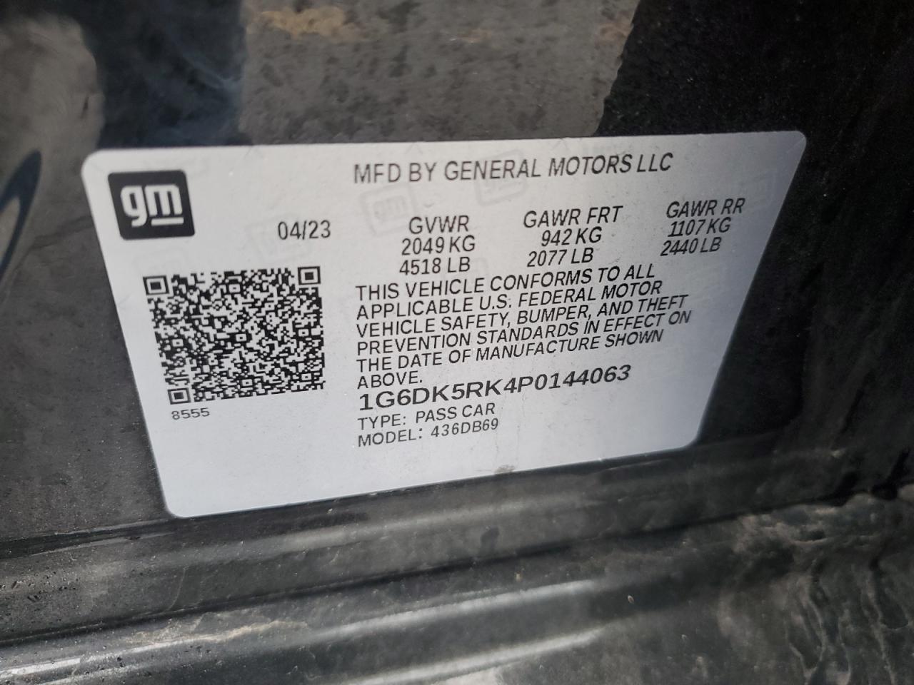 2023 Cadillac Ct4 Luxury VIN: 1G6DK5RK4P0144063 Lot: 57720235