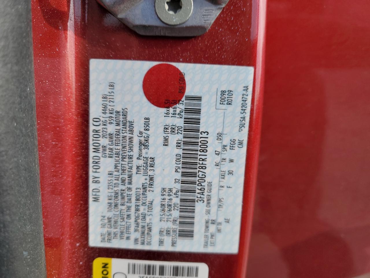 2015 Ford Fusion S VIN: 3FA6P0G78FR180013 Lot: 56060095