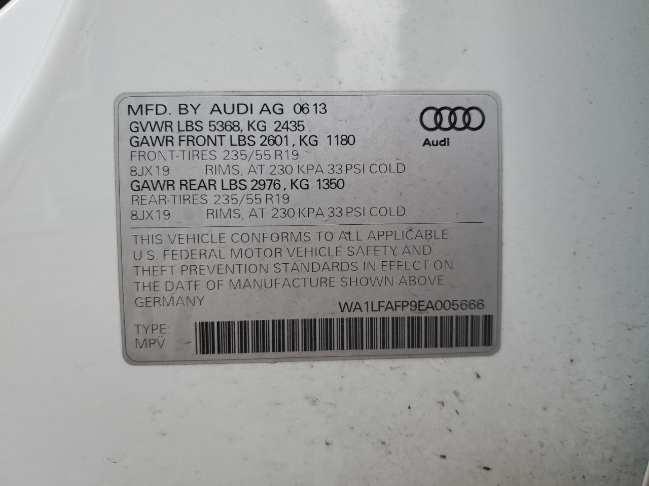 2014 Audi Q5 Premium Plus VIN: WA1LFAFP9EA005666 Lot: 56924065