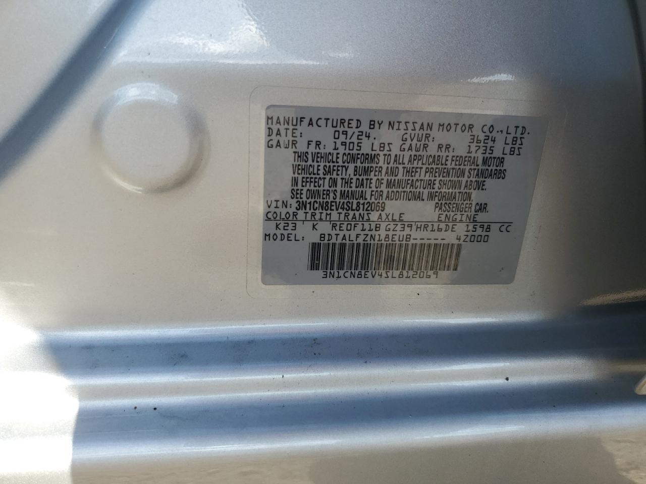 2025 Nissan Versa Sv VIN: 3N1CN8EV4SL812069 Lot: 55914995