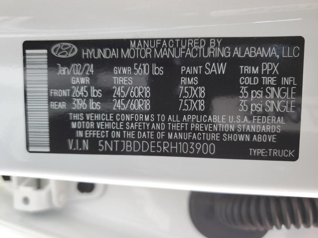 2024 Hyundai Santa Cruz Sel VIN: 5NTJBDDE5RH103900 Lot: 56158155