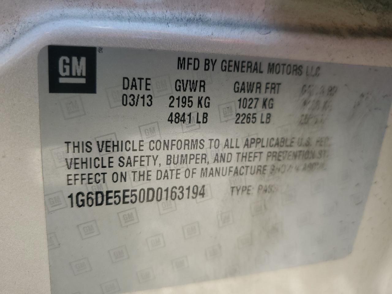 2013 Cadillac Cts Luxury Collection VIN: 1G6DE5E50D0163194 Lot: 57946055