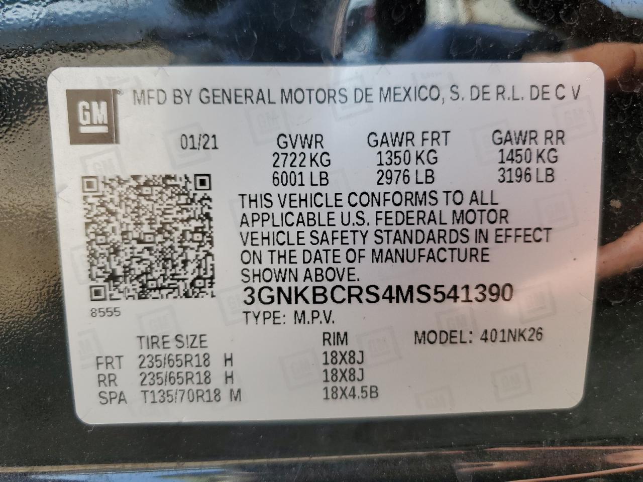 2021 Chevrolet Blazer 2Lt VIN: 3GNKBCRS4MS541390 Lot: 56626615