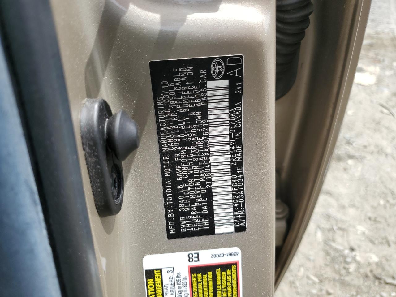 2010 Toyota Corolla Base VIN: 2T1BU4EEXAC376219 Lot: 57515125