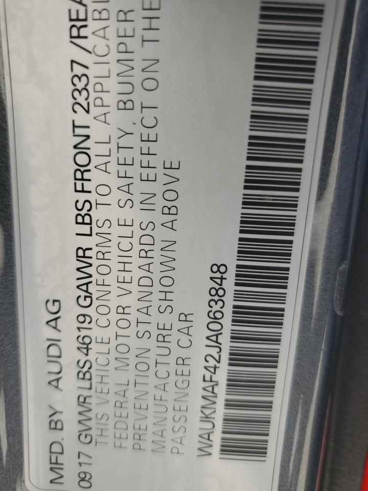 2018 Audi A4 Premium VIN: WAUKMAF42JA063848 Lot: 57322495