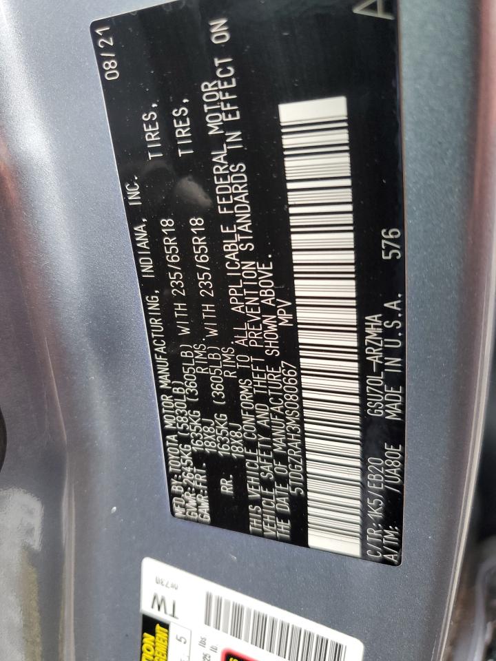 2021 Toyota Highlander Xle VIN: 5TDGZRAH3MS080667 Lot: 56936095
