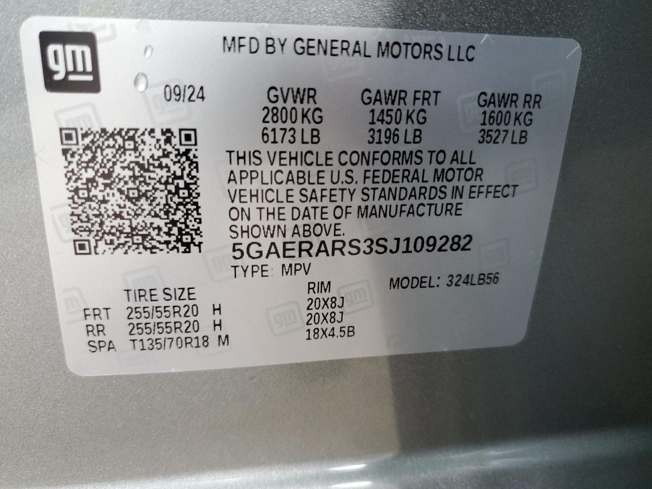 2025 Buick Enclave Preferred VIN: 5GAERARS3SJ109282 Lot: 54604305