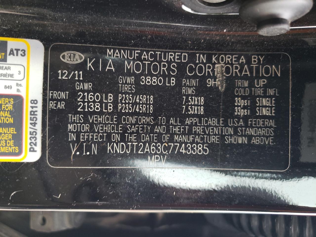 2012 Kia Soul + VIN: KNDJT2A63C7743385 Lot: 57125885