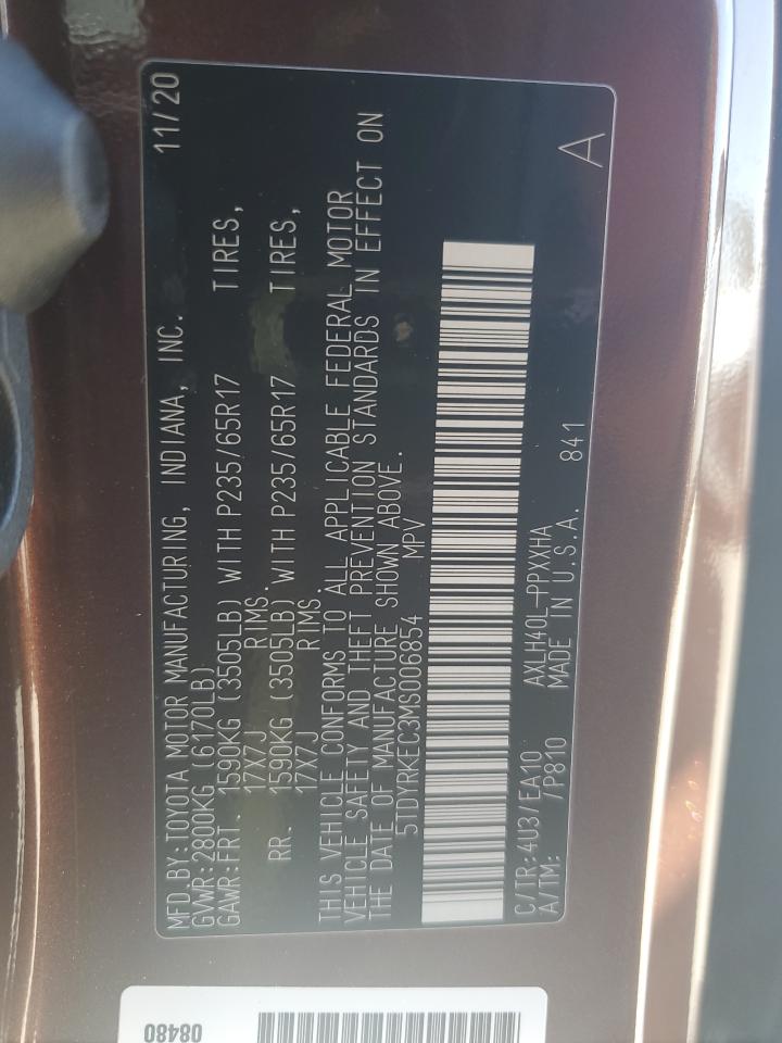 2021 Toyota Sienna Xle VIN: 5TDYRKEC3MS006854 Lot: 56826685