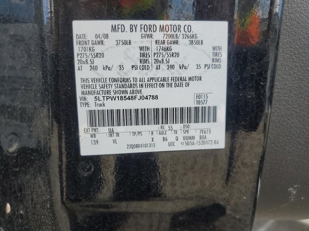 2008 Lincoln Mark Lt VIN: 5LTPW18548FJ04788 Lot: 55920085