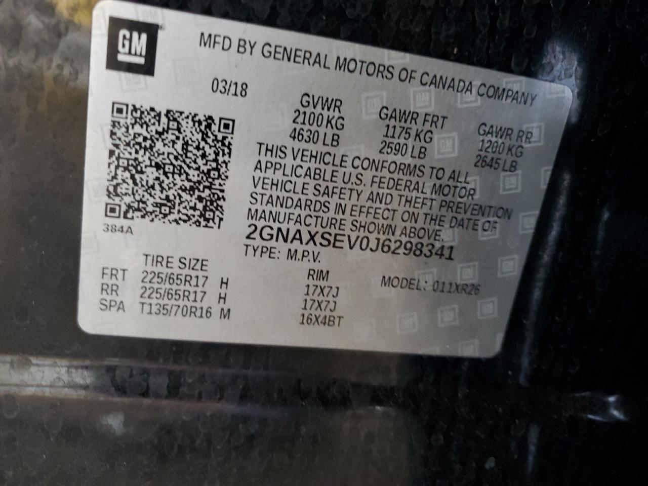 2018 Chevrolet Equinox Lt VIN: 2GNAXSEV0J6298341 Lot: 54962245