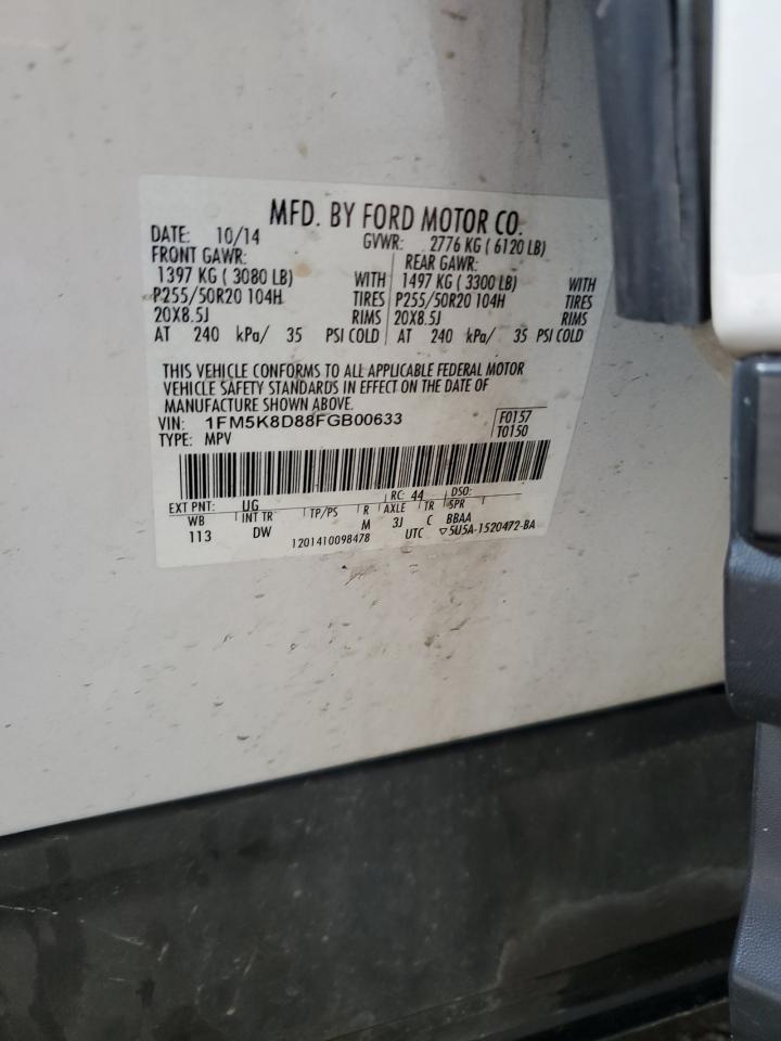 2015 Ford Explorer Xlt VIN: 1FM5K8D88FGB00633 Lot: 56309855