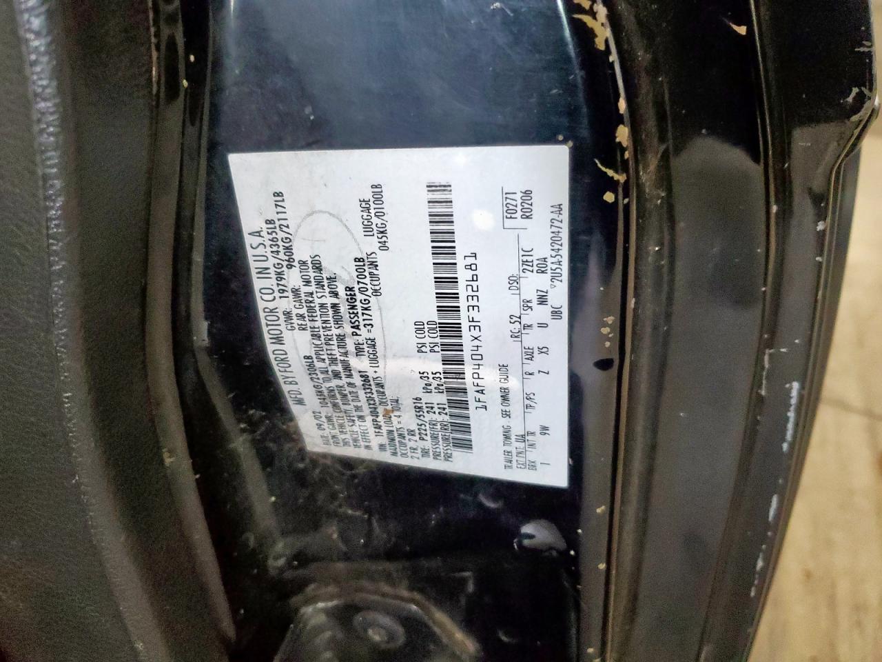 2003 Ford Mustang VIN: 1FAFP404X3F332681 Lot: 57320055