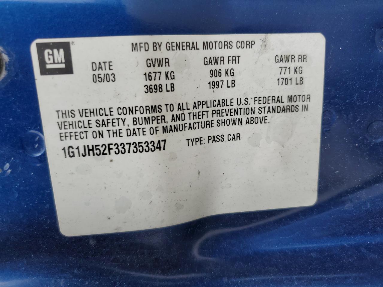 2003 Chevrolet Cavalier Ls Sport VIN: 1G1JH52F337353347 Lot: 56690815