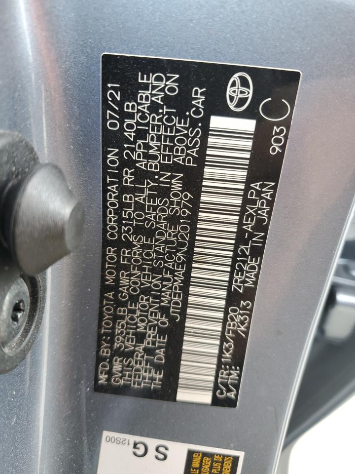 2022 Toyota Corolla Le VIN: JTDEPMAE9NJ201979 Lot: 59027515