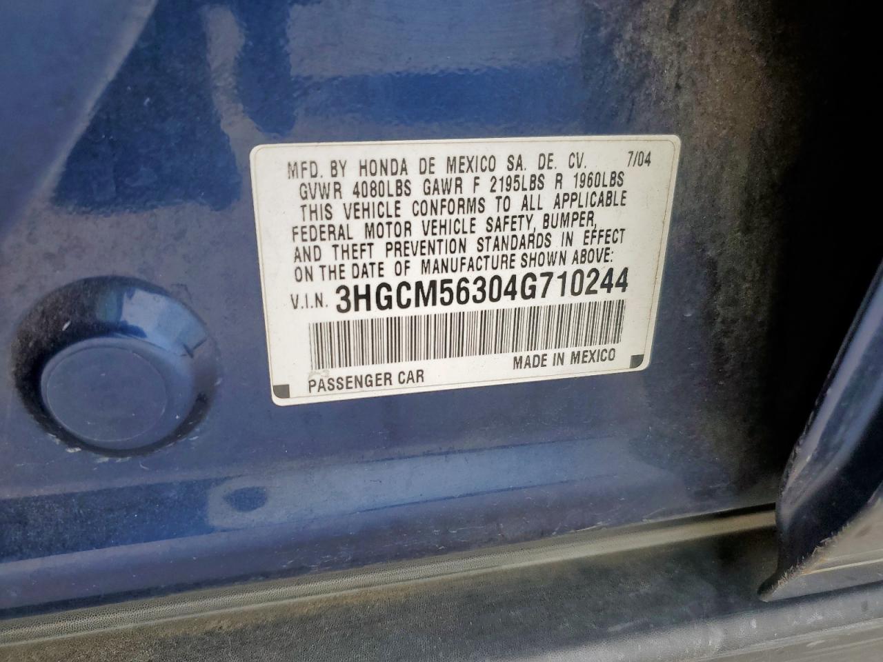 2004 Honda Accord Lx VIN: 3HGCM56304G710244 Lot: 56694255