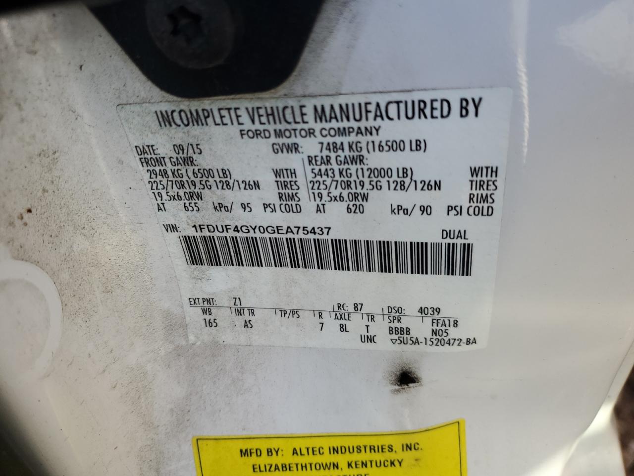 2016 Ford F450 Super Duty VIN: 1FDUF4GY0GEA75437 Lot: 56635935