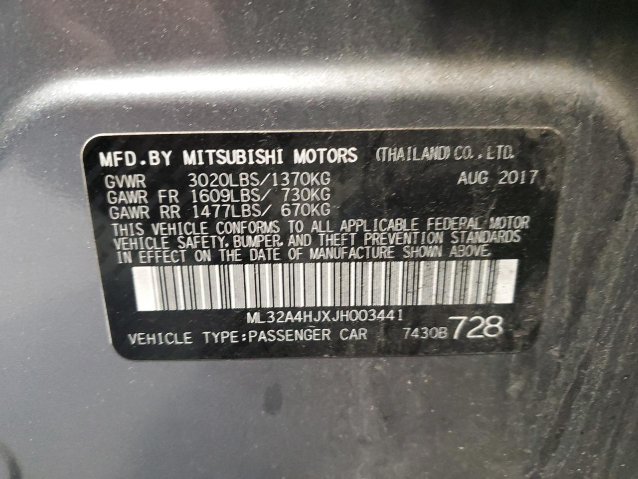 2018 Mitsubishi Mirage Se VIN: ML32A4HJXJH003441 Lot: 56159805