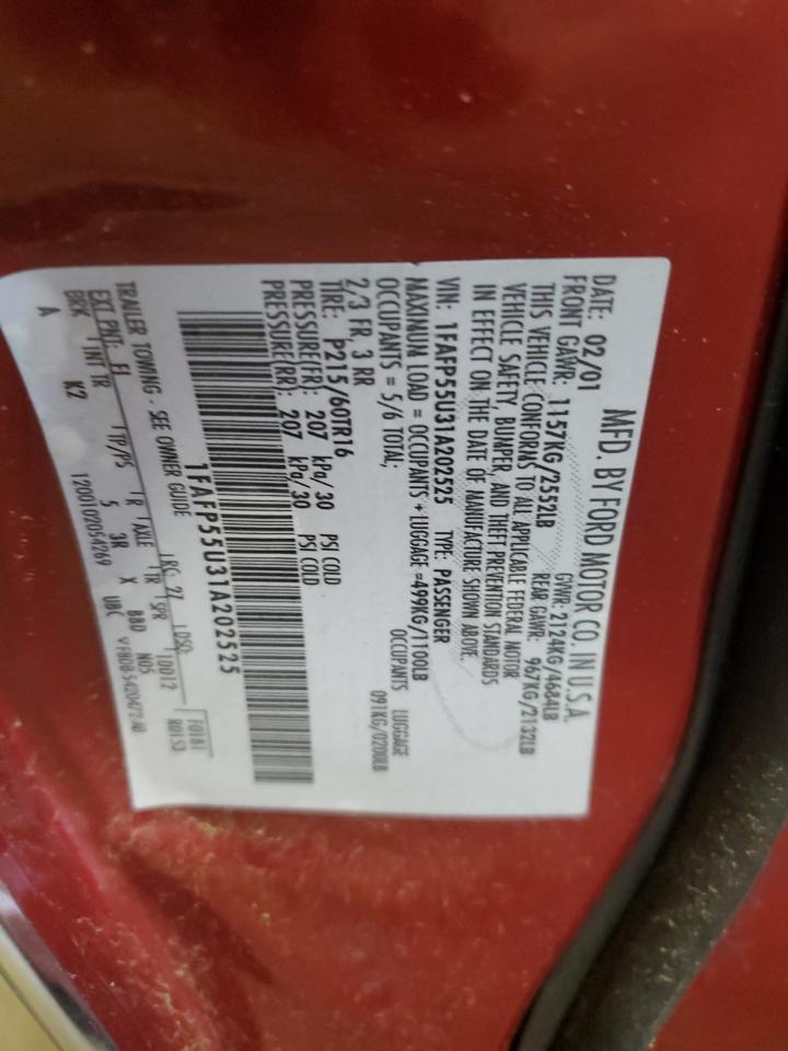 2001 Ford Taurus Ses VIN: 1FAFP55U31A202525 Lot: 55401925