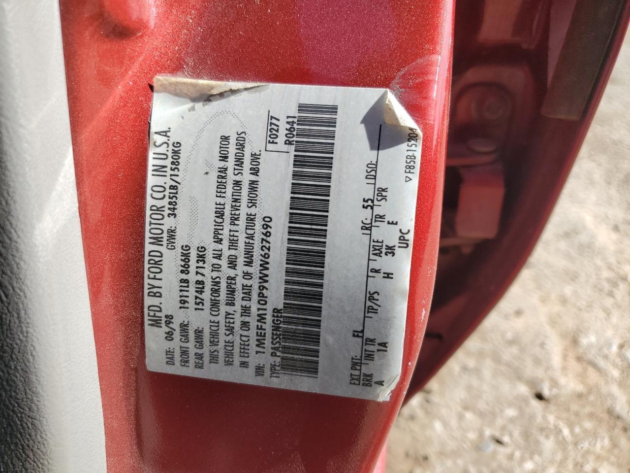 1998 Mercury Tracer Gs VIN: 1MEFM10P9WW627690 Lot: 58078555