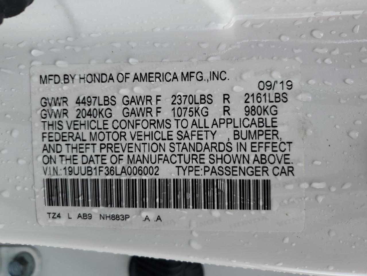2020 Acura Tlx VIN: 19UUB1F36LA006002 Lot: 56640675