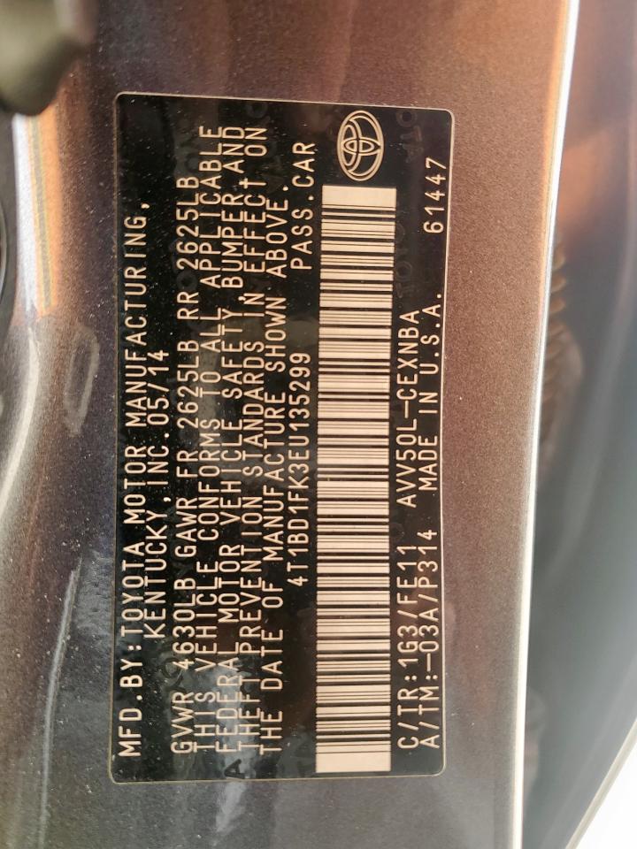 2014 Toyota Camry Hybrid VIN: 4T1BD1FK3EU135299 Lot: 56846245