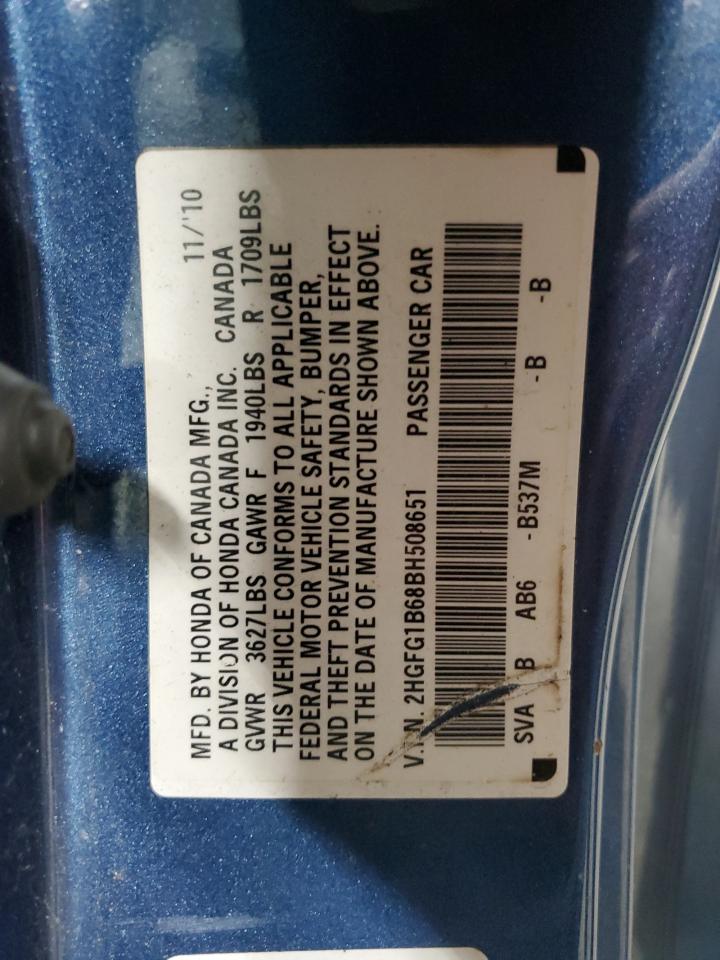 2011 Honda Civic Lx VIN: 2HGFG1B86BH508651 Lot: 56905975