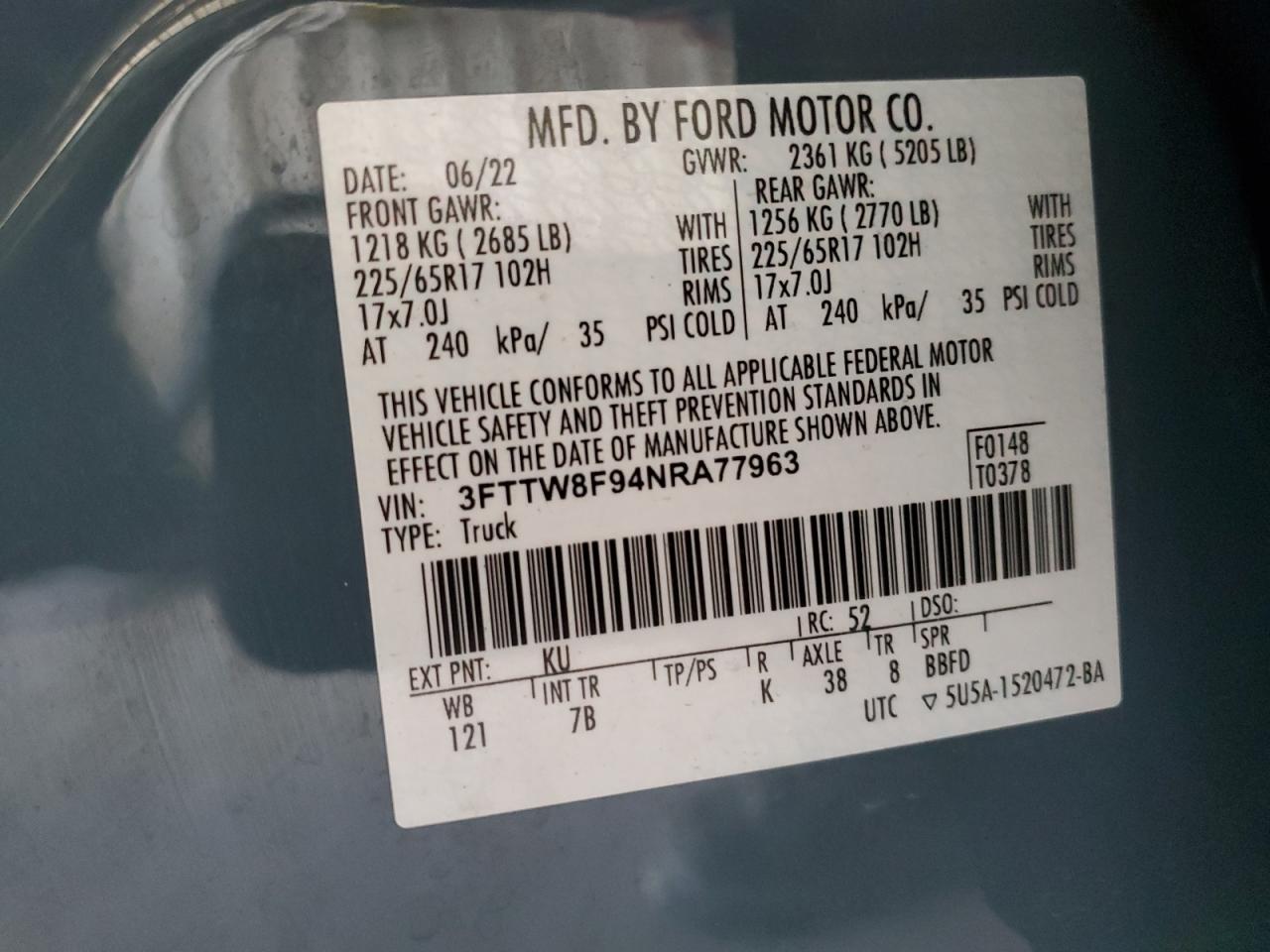 2022 Ford Maverick Xl VIN: 3FTTW8F94NRA77963 Lot: 56691115