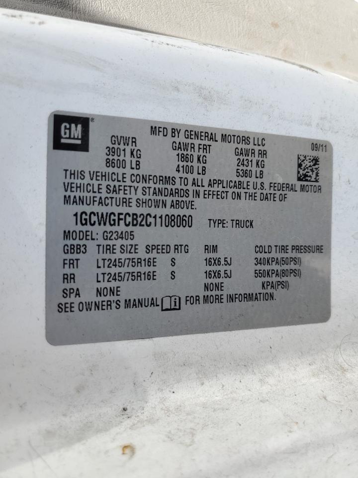 2012 Chevrolet Express G2500 VIN: 1GCWGFCB2C1108060 Lot: 58049145