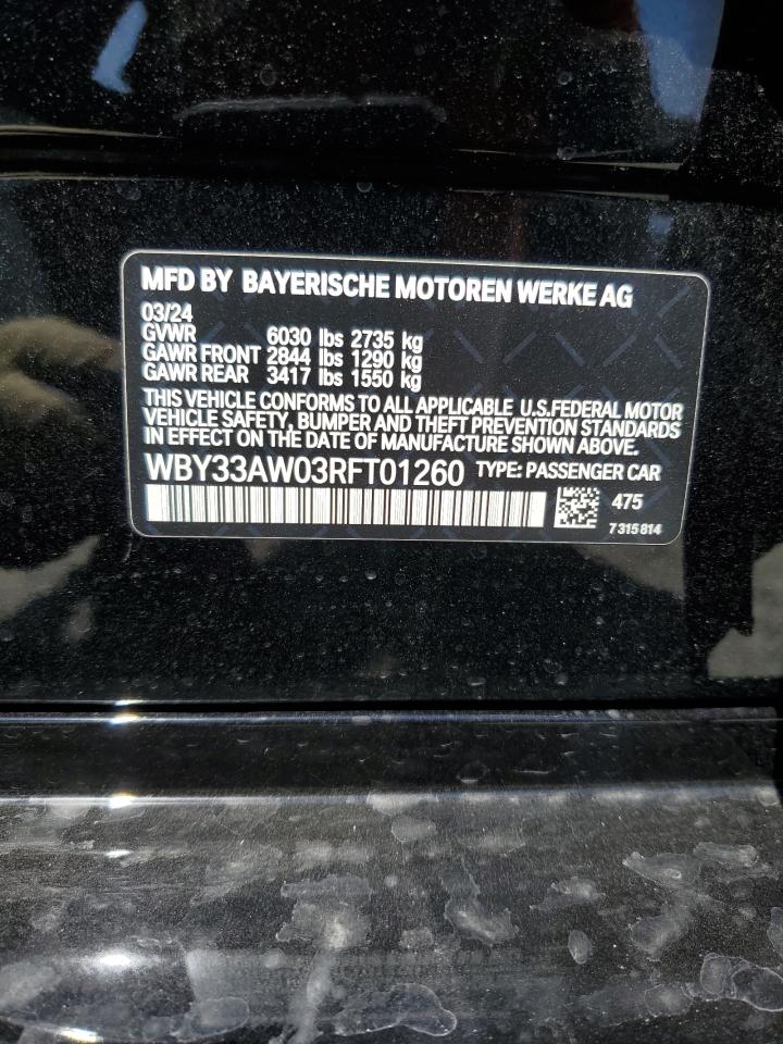 2024 BMW I4 M50 VIN: WBY33AW03RFT01260 Lot: 58450405