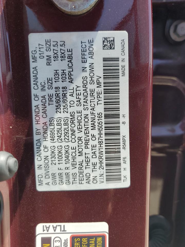 2017 Honda Cr-V Exl VIN: 2HKRW1H87HH505165 Lot: 51565245