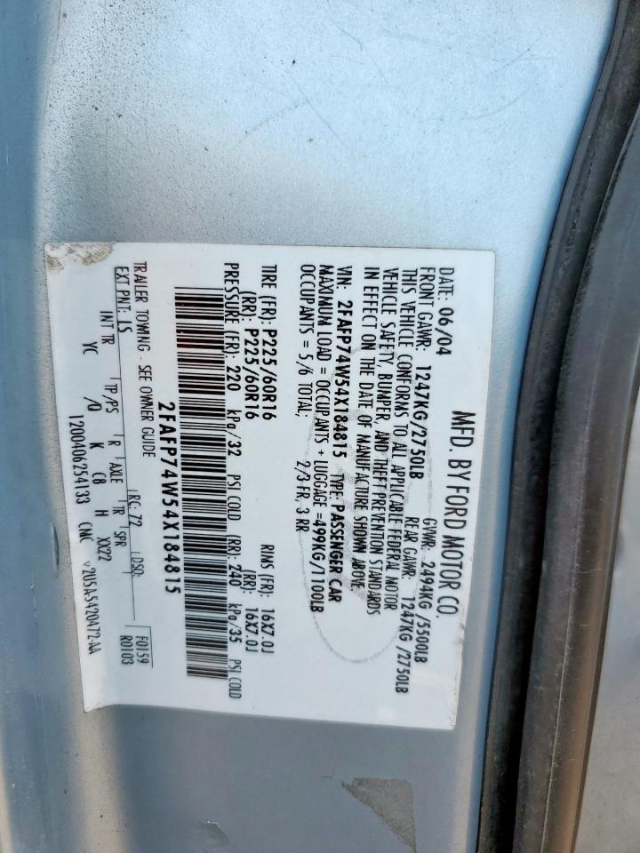 2004 Ford Crown Victoria Lx VIN: 2FAFP74W54X184815 Lot: 57280725