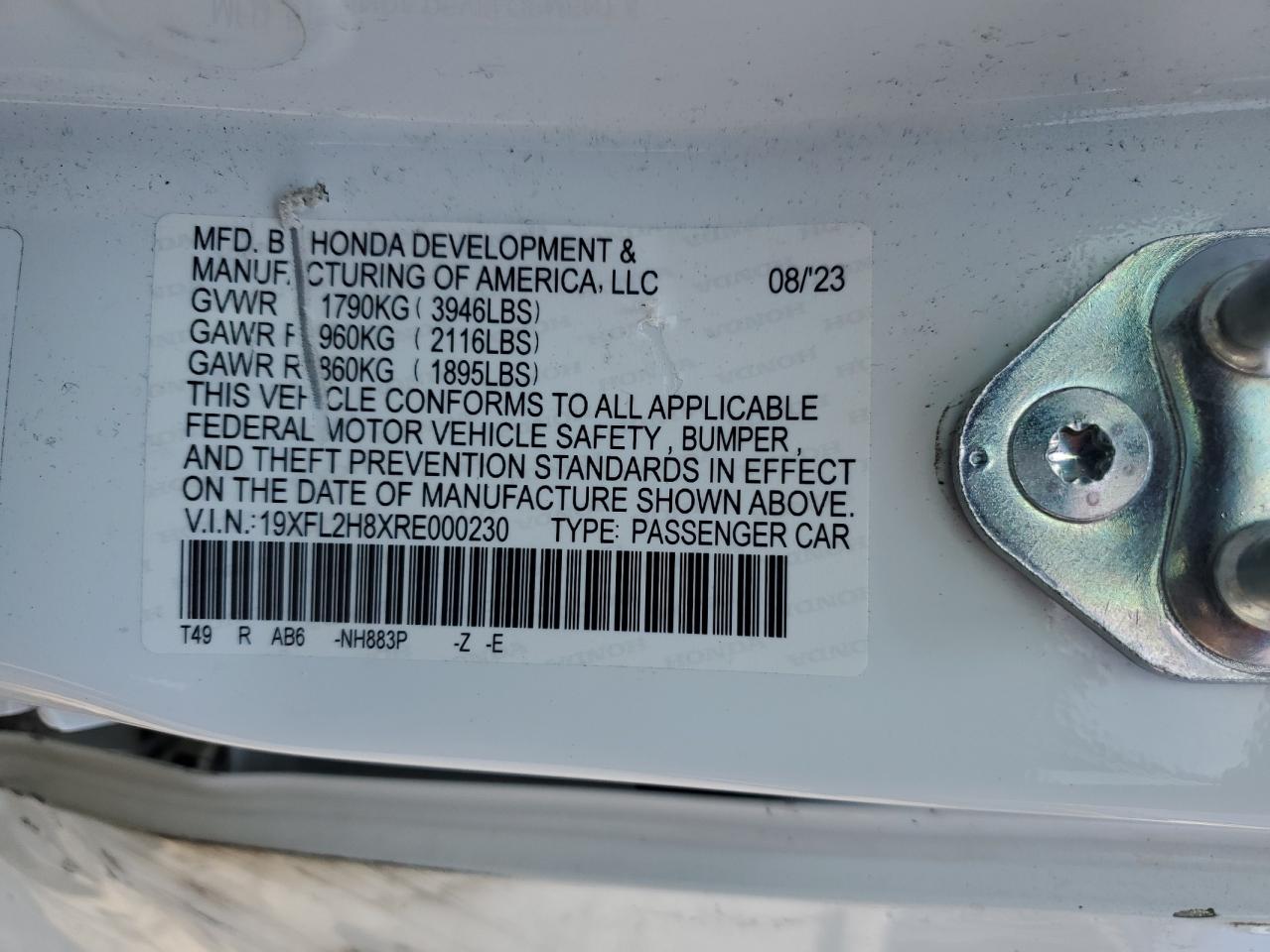 2024 Honda Civic Sport VIN: 19XFL2H8XRE000230 Lot: 56648315