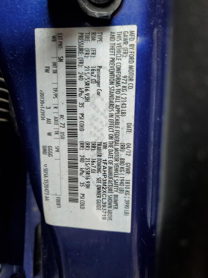 2012 Ford Focus Sel VIN: 1FAHP3M2XCL393719 Lot: 57097685