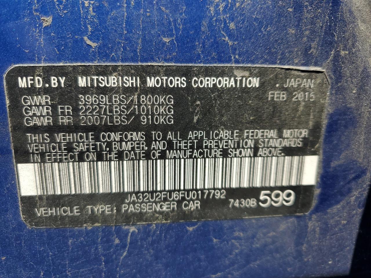 2015 Mitsubishi Lancer Es VIN: JA32U2FU6FU017792 Lot: 56906675