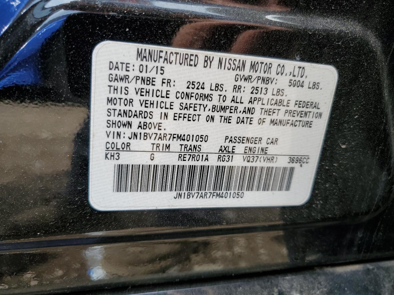 2015 Infiniti Q50 Base VIN: JN1BV7AR7FM401050 Lot: 57890985