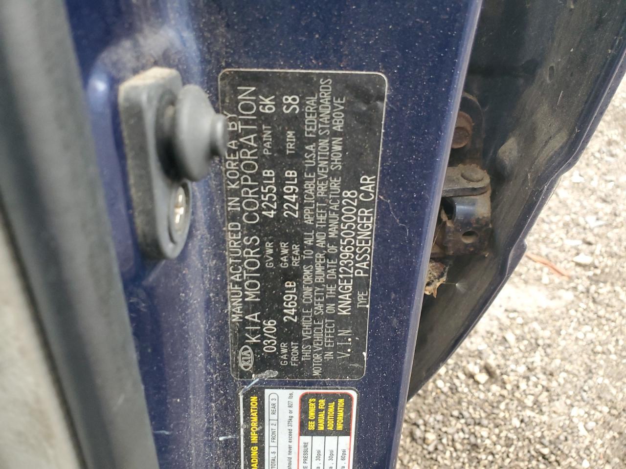 2006 Kia Optima Lx VIN: KNAGE123965050028 Lot: 58035065