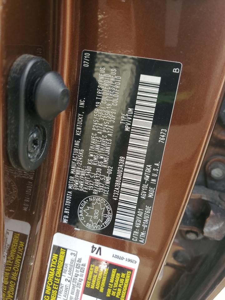 2010 Toyota Venza VIN: 4T3ZA3BB0AU034389 Lot: 55451075
