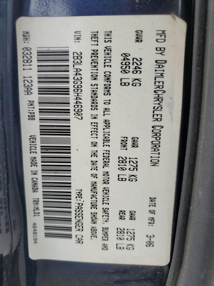 2006 Dodge Charger Se VIN: 2B3LA43G96H446907 Lot: 55609475